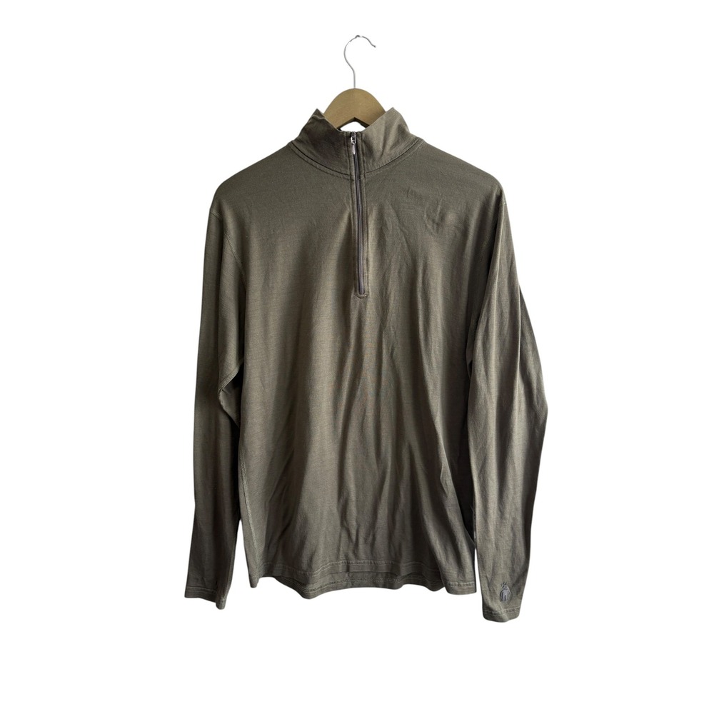 Smartwool Men's Large Olive Green Merino Wool 1/4 Zip Pullover Base Layer Hiking
